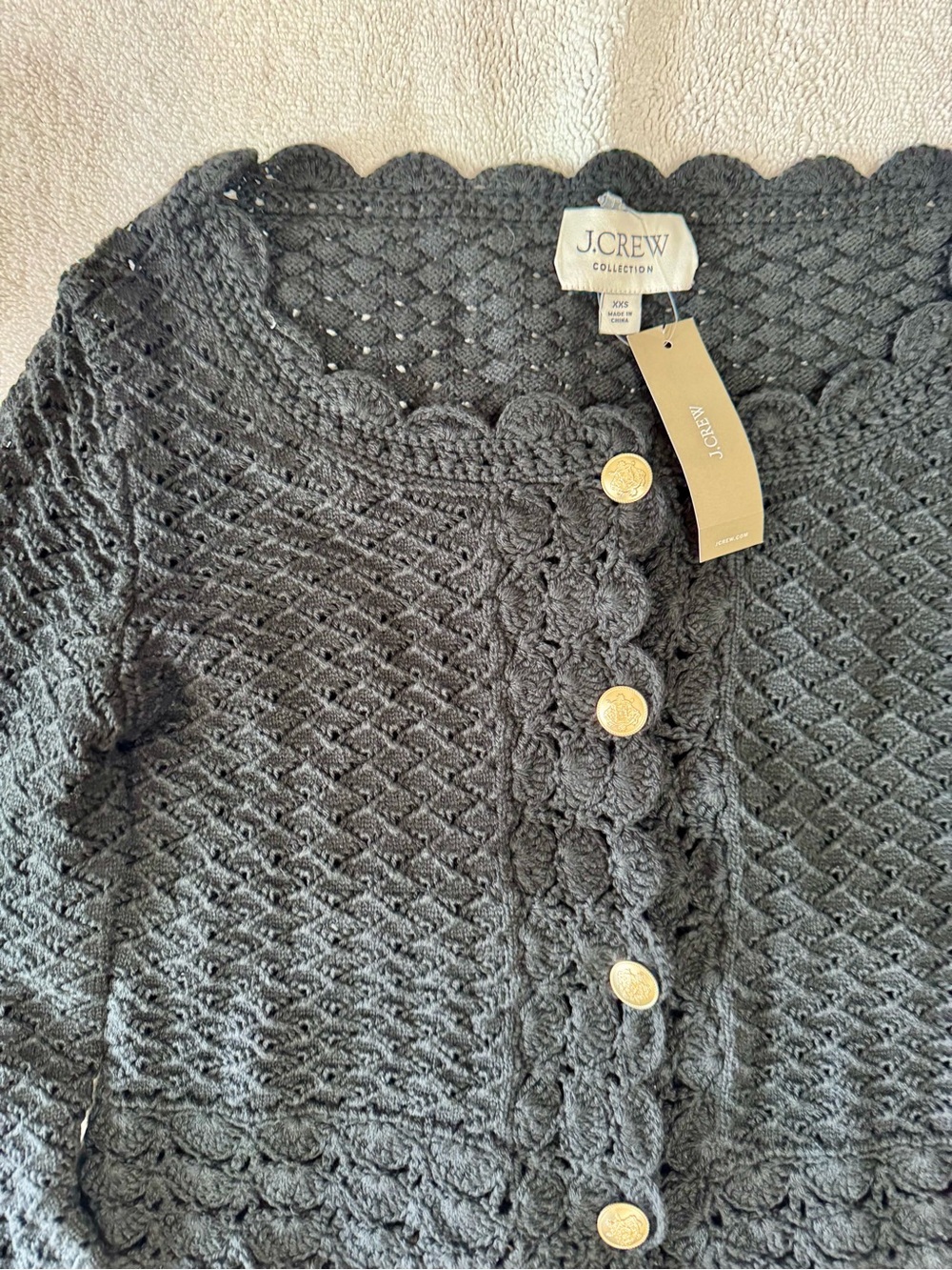 J. Crew Black Scallop-Edge Cropped Cable Cardigan with Gold Buttons - Picture 5 of 5